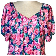 Kelly Reed Womens Floral Print Nightgown Size M Rose Tulip Pink Knee Length VTG