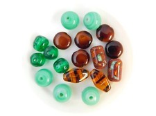 Vintage Glass Bead Mix, Green and Brown, Includes Japanese, Lampwork, Czech