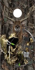 Grim reaper bow hunting deer oak camouflage cornhole game decal wraps