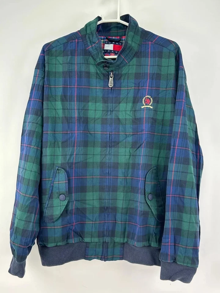 Tommy Jeans Mens Multicolor Plaid Crest Harrington Full Zip Jacket Size XL - Image 3 of 4
