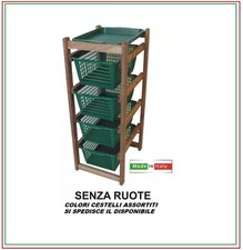 CARRELLO PORTA FRUTTA LEGNO 4 CESTI SALVASPAZIO NOCE IN FAGGIO MADE IN ITALY
