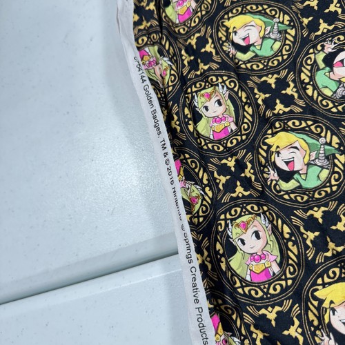 springs fabric black nintendo golden badges 38x100 2.7 yards 2016 - Picture 6 of 17
