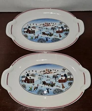 Villeroy & Boch 2pc Set Naif Christmas  Porcelain Pickle Dish Serving Trays-EUC!