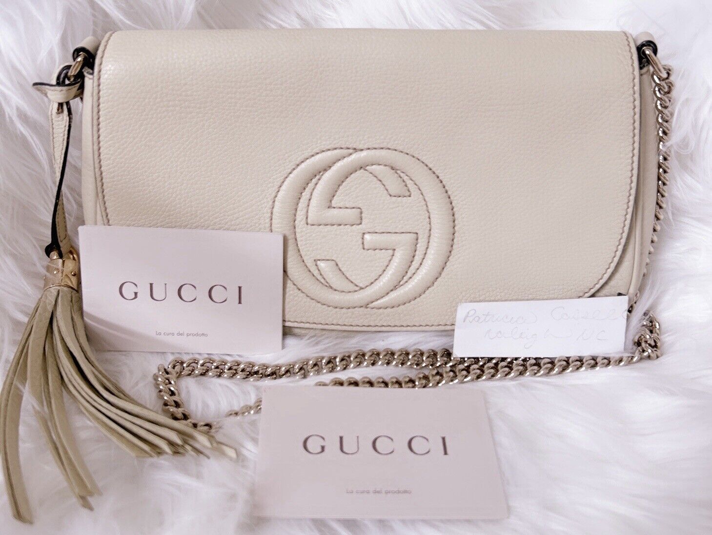 Gucci Soho Disco GG Off White Tassel Chain Crossb… - image 1