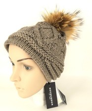 Strickmütze mit Fleecefutterrand Echtfellbommel, Loop  Seeberger versch. Farben