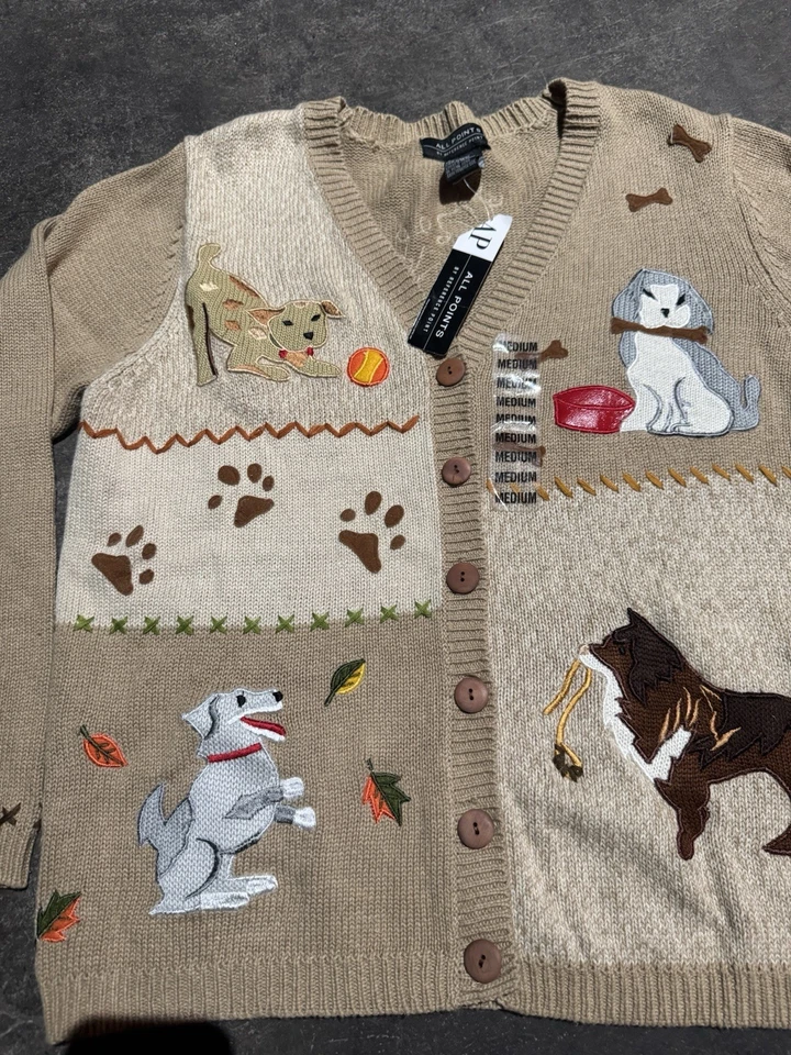 All Points собаки кардиган свитер женщин средний винтажный Cottagecore новый с Ярлыками - Изображение 3 из 4