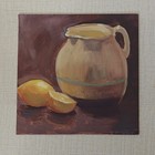 Original Lemon Still Life Oil Painting Rustic Kitchen Art 8x8 Canvas Panel — photo 1