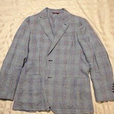 Blazer Carolina Herrera Azul Rojo Cuadros Algodón Lino Sencillo Pecho 40