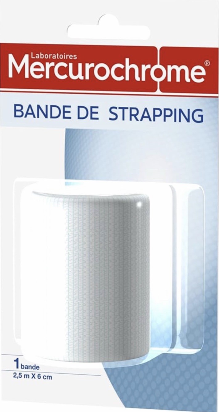 Strapping Mercurochrome 2,5 cm x 6 m pour stabiliser une cheville instable