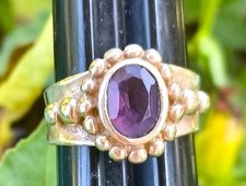 VINTAGE STERLING SILVER OVAL AMETHYST LADIES RING SZ 6.75