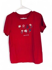 Womens Hollister Red Cap Sleeve T Shirt With Unique Floral Design Large
