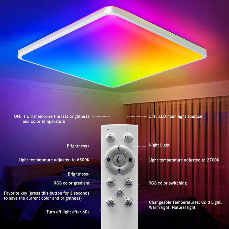Plafonnier LED Dimmable, 24W RGB Plafonnier LED, Smart App Plafonnier Avec 16 Mi - Photo 3/4