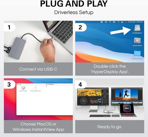 HyperDrive 4K Dual HDMI USB C Hub M1 MacBook 10in1: Dual 4K HDMI, Gigabit Ethern - Picture 4 of 8