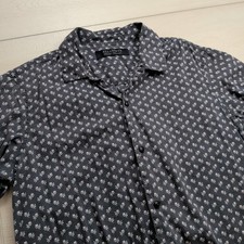 AllSaints Buttoniere Shirt Mens M Short Sleeve Floral Button Down Charcoal Grey