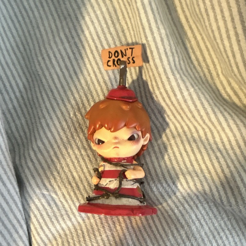 POP MART Hirono Shelter Figurine w/ "DON'T CROSS" Sign, Card Included