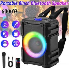 6000W Portable 8'' Bluetooth Speaker Sub woofer Heavy Bass Sound System Party