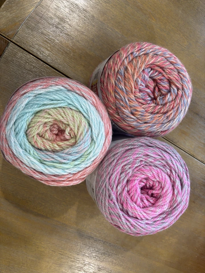 3 Red Heart Yarn SUNSET 9234, Popular Pink 9740 Modern Pastel 580 Roll With It - Image 3 of 3