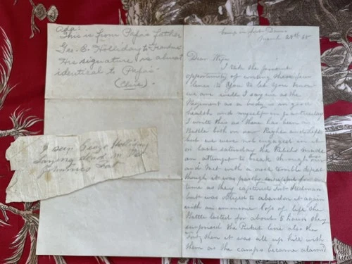 Civil War letter: Pities the brave, dead rebel soldiers laying on battlefield
