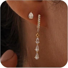 2 pares de aretes de aro Huggie de oro para mujer chapados en oro de 14 k