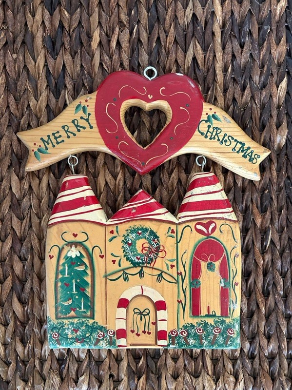 Wooden Merry Christmas Gingerbread House Sign ~ Handmade in Mexico Vintage 1995