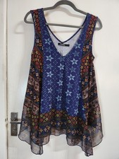 DESIGUAL Womens Graphic Vest Top UK 12 Medium Multicoloured Handkerchief Hem