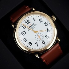 Shinola Runwell 47MM Milky White Enamel Dial Leather Strap Men's Quartz Watch