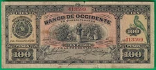Guatemala Banco de Occidente en Quezaitenango 100 Pesos 2/11/1921, S183a