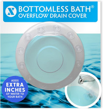 Bottomless Bath Overflow Drain Cover, 4" Diameter, Clear Adds Inches of Water