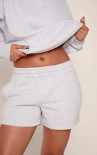 PrettyLittleThing Ash Grey Cotton Fleece Sweat Shorts Plus Size UK 24 New
