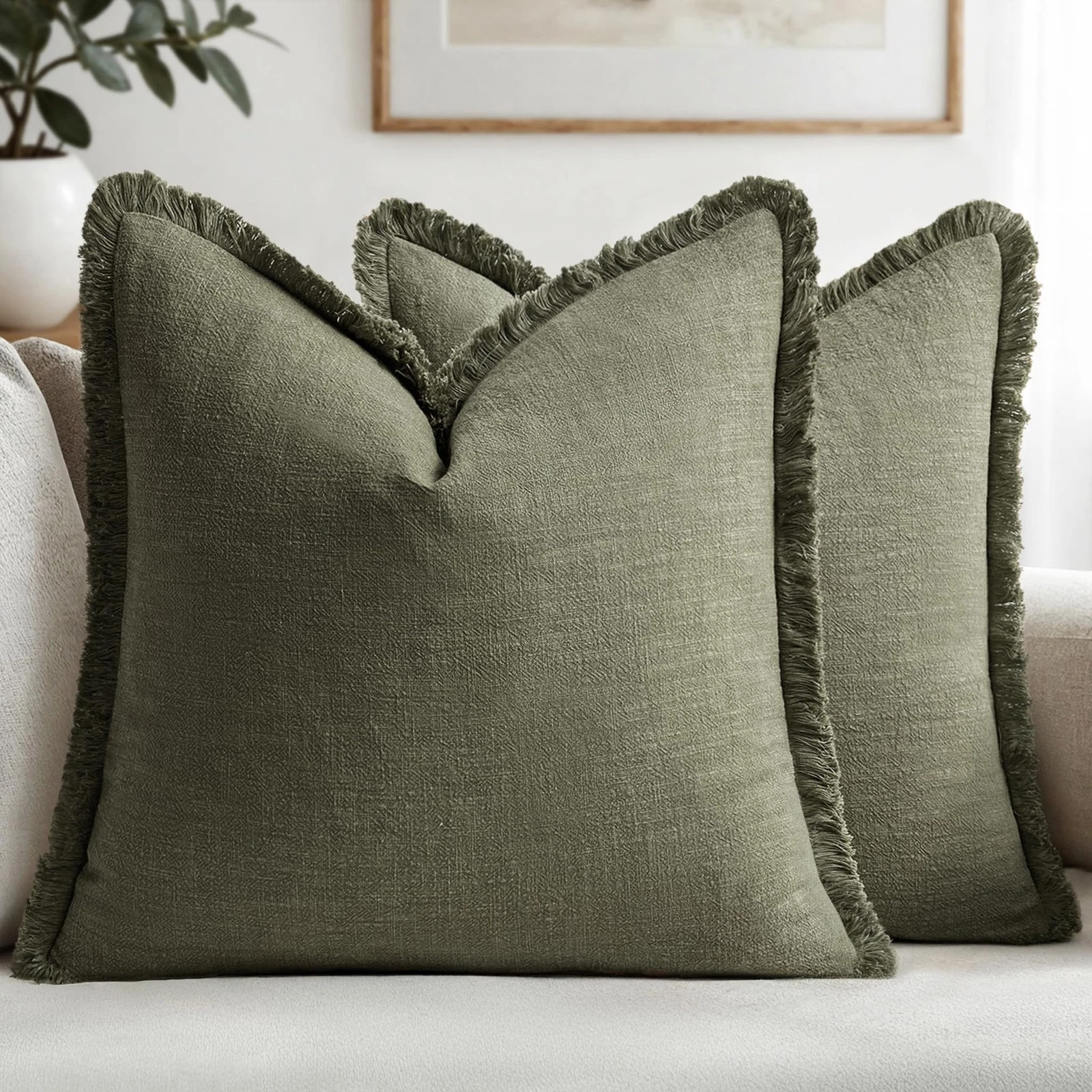 Decorative Throw Pillow Covers Neutral Linen Fringe Throw Pillows Set of 2 Ol...