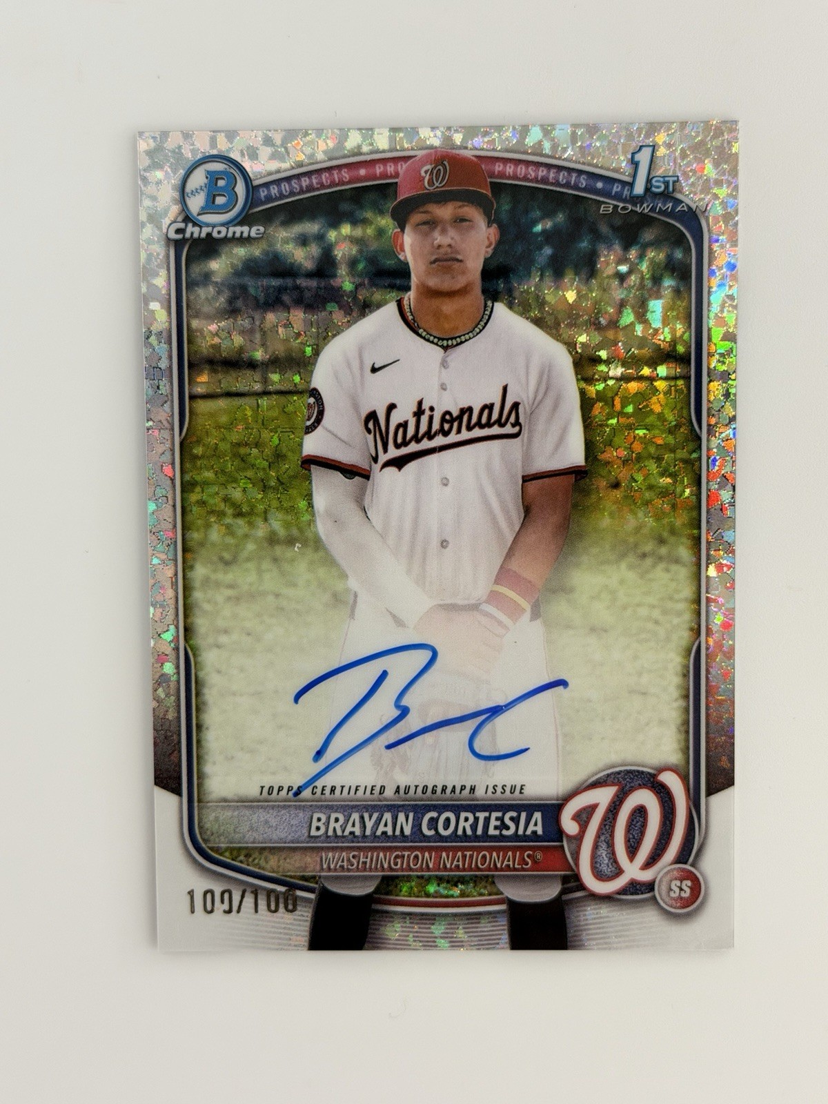 100/100 BRAYAN CORTESIA 2025 BOWMAN CHROME 1ST MINI DIAMOND NATIONALS AUTO🔥