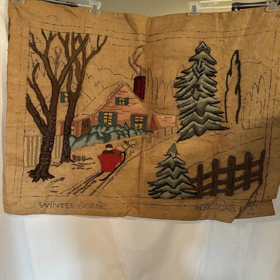 Vintage Cottagecore Crewel, Wall Decor, Hooked Rug, Needlework Unfinished 40”x30 - Image 2 of 4