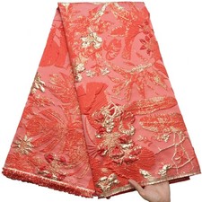 African Lace Fabric 5 Yards, Nigerian Jacquard Embroidery Floral Gilding Lace...