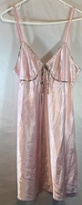 Y2K Pink Satin Slip Dress Large Paisley Trim Coquette Lingerie Babydoll Party