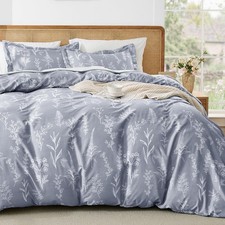 Duvet Cover King Size, Reversible Floral Grey Duvet Cover Set with Zipper Clo...