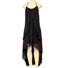 Adrianna Papell Hailey Black Halter Dress Layered Evening Gown Asymmetrical 8