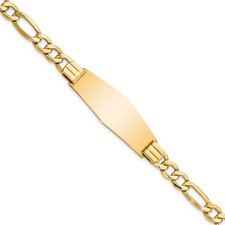 14k Yellow Gold Semi-Solid Plate Figaro Link Chain Soft Plate ID Bracelet 8"