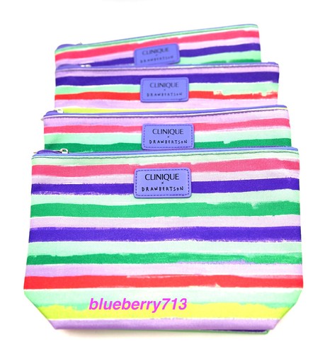 4 Bags: Clinique Cosmetic Makeup Bag Multi- Color Strip Printed
