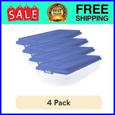 4 pack Hefty HI-RISE 63 Quart Large Latching Storage Bin, Clear Plastic, Blue