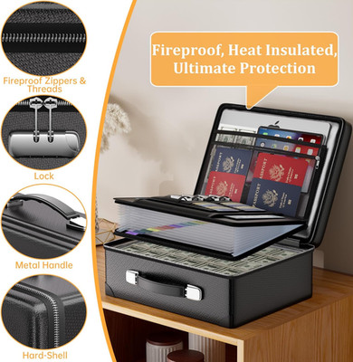 6400°F Fireproof Document Box with Lock,Heat Insulated Fireproof Water Resist...