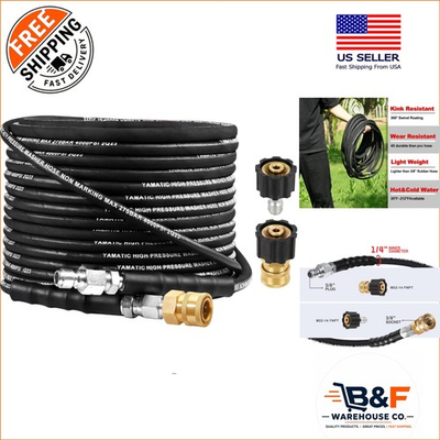 #ad 50FT Kink Free Pressure Washer Hose 4000PSI Steel Braided for All Uses $85.04