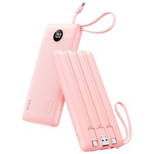 10000mAh Portable Charger Power Bank Built-in 4 Cables USB-C Pink Travel