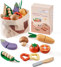 Wooden Play Food Cutting Vegetable Set, Pretend Play Toy Food for Play Kitchen w