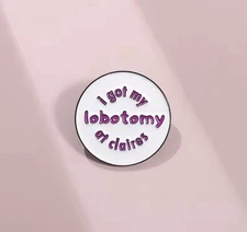 Claire’s Lobotomy Style 1pc Pin Rubber Back Claire’s White Pink FREE SHIPPING