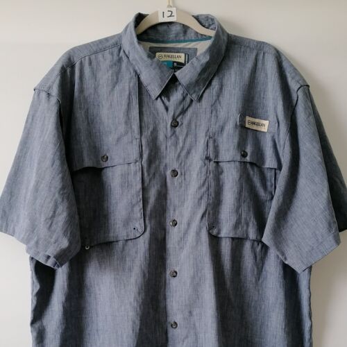 Magellan Outdoors Men's Blue Fish Gear Relaxed Fit Short Sleeve Shirt Size XL - Picture 2 of 7