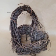 Large Grapevine Woven Heart Wreath Basket, 13 in tall, vintage