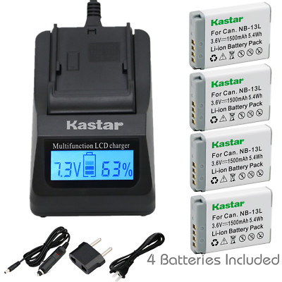 Kastar 4 Battery & Fast Charger kit for Canon NB-13L NB13L CB-2LH