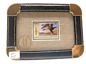 U. S. DUCK WATERFOWL STAMP 1991 NEW MEXICO LEATHER FRAME GLASS FACE 6 X 4"