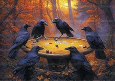 Raven Poker Game Art Print Gothic Autumn Forest Crows Playing Table Fantasy x10
