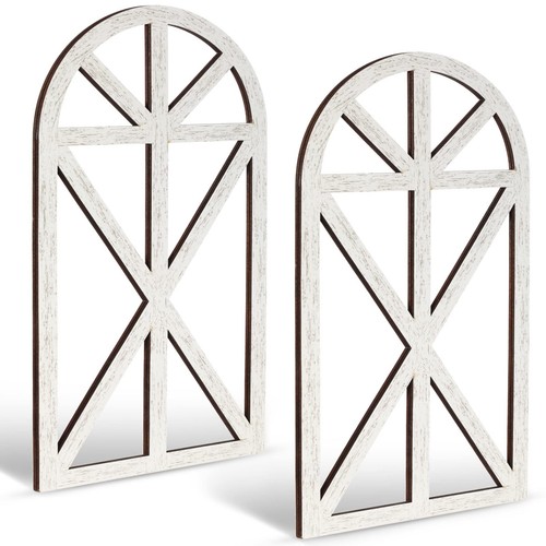 2 Packs 15.16 x 7.7 Inch Rustic Wood Window Frame Wooden Cathedral Arch Windo...
